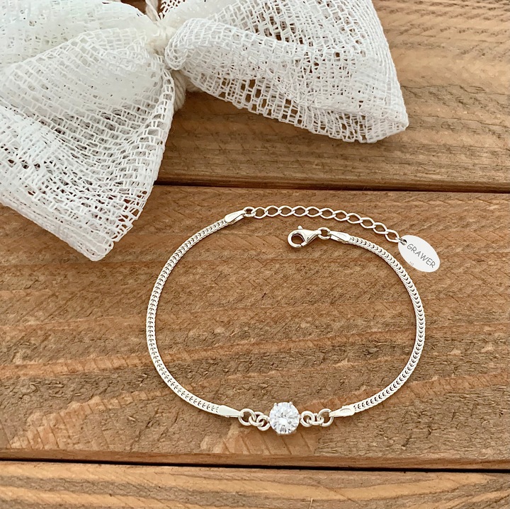 SREBRNA BRANSOLETKA DAMSKA CYRKONIA NA RĘKĘ REGULOWANA DLA NIEJ + GRAWER