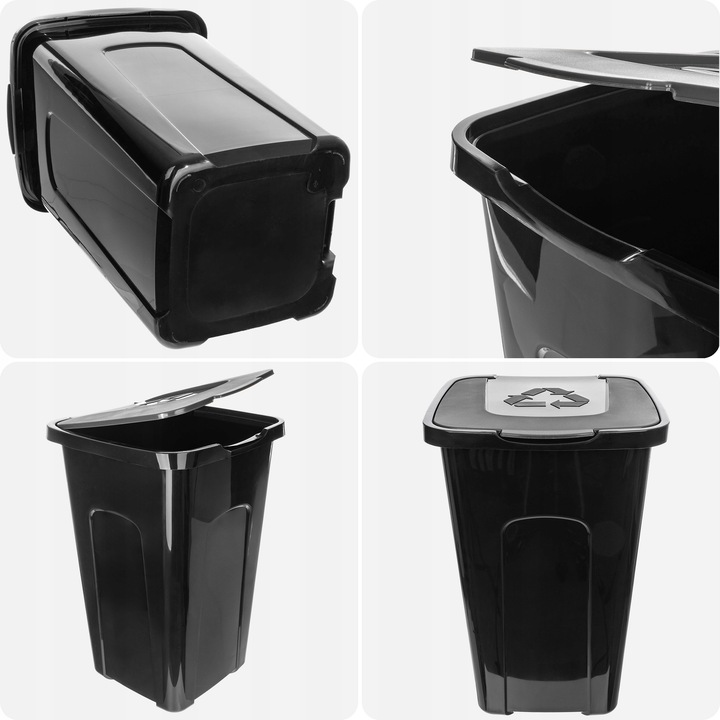 KOSZ NA ŚMIECI ODPADY POJEMNIK DO SEGREGACJI 50L KUBEŁ CZARNY KONTENER