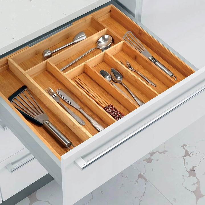 ORGANIZER NA SZTUĆCE WKŁAD DO SZUFLADY REGULOWANY BAMBUSOWY DREWNIANY
