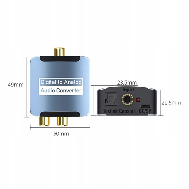 KONWERTER PRZEJŚCIÓWKA DAC ADAPTER OPTYCZNY COAXIAL TOSLINK DO 2x RCA