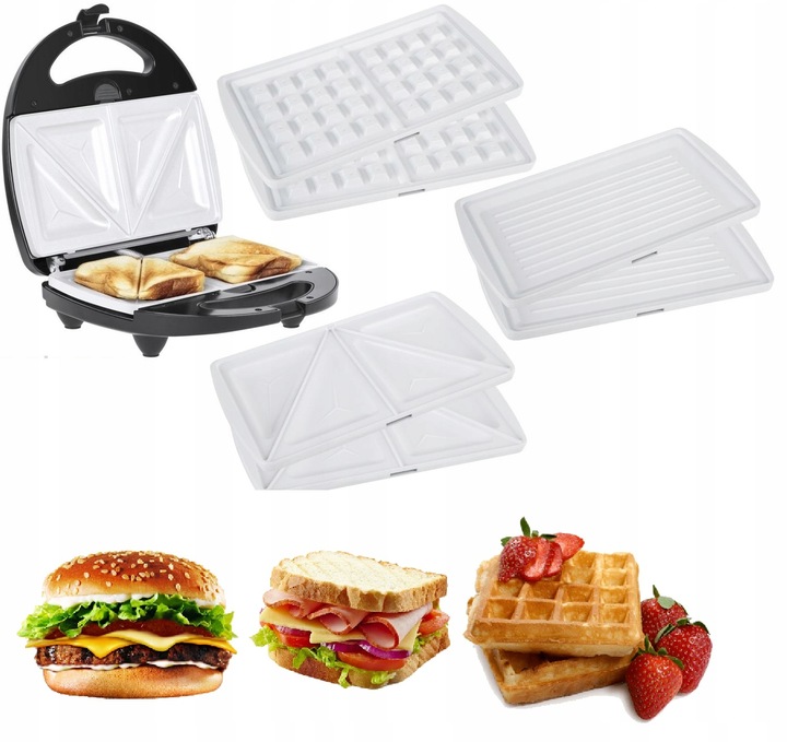 Opiekacz do Kanapek Tostów 3w1 z Ceramicznymi Wkładami Grill Gofry