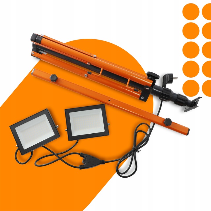 Halogen LED Statyw Budowlany Naświetlacz 2x 50W 11000lm Lampa Na