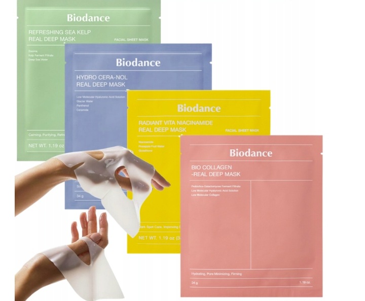 BIODANCE MASECZKI ŻELOWE DO TWARZY 4x34g NAWILŻENIE ROZŚWIETLENIE
