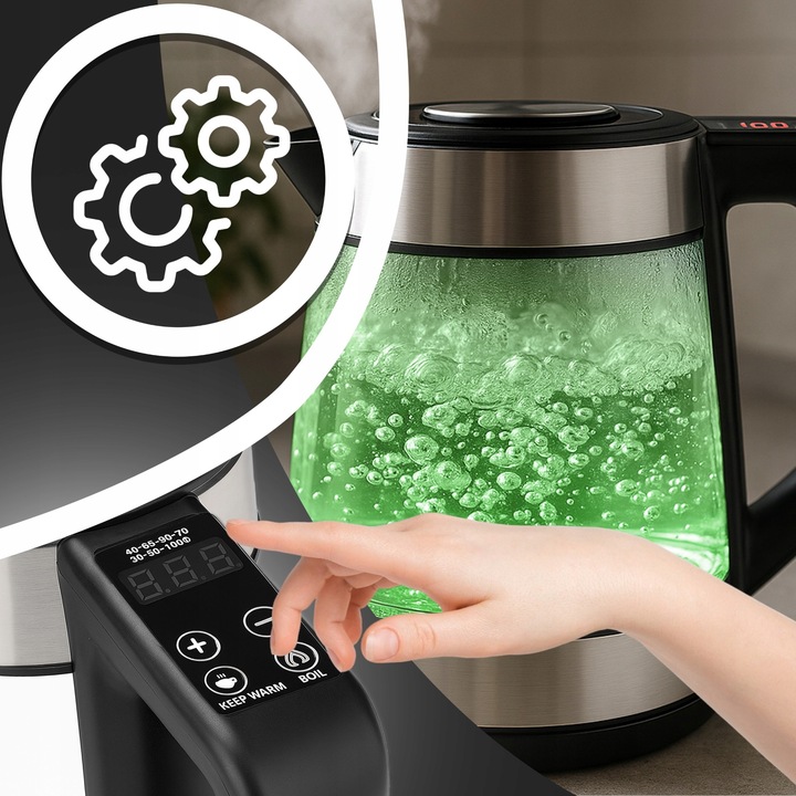 DUŻY CZAJNIK ELEKTRYCZNY 1,7L REGULACJA TEMPERATURY PODŚWIETLANY RGB
