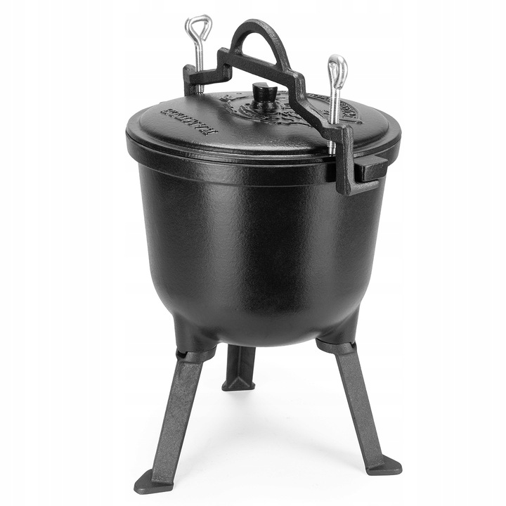 KOCIOŁEK MYŚLIWSKI ŻELIWNY EMALIOWANY GARNEK STOJĄCY NA OGNISKO 10L