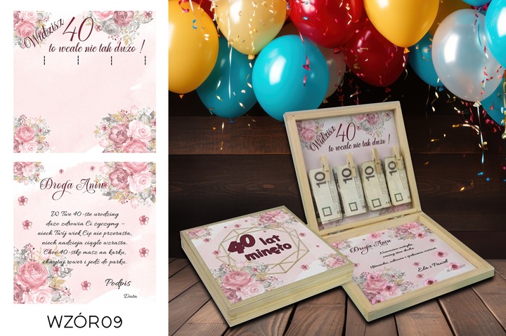 PREZENT NA 40 URODZINY PUDEŁKO Z ŻYCZENIAMI