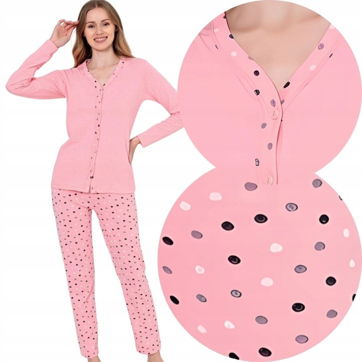 PIŻAMA DWUCZĘŚCIOWA DAMSKA ROZPINANA DŁUGIE SPODNIE DŁUGI RĘKAW BAWEŁNIANA