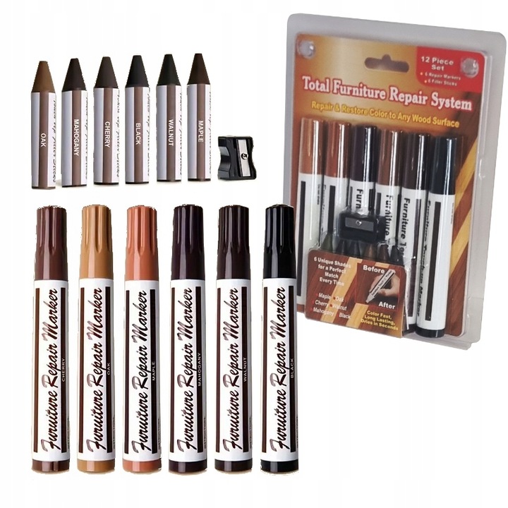 Zestaw naprawczy do mebli okien drzwi podłóg 12 części 6 kolorów wosk