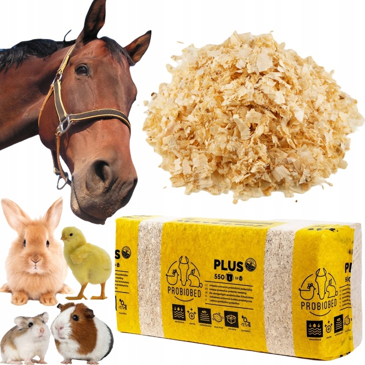 Bezpyłowe trociny ProBioBED ANTYBAKTERIA dla koni drobiu gryzoni 15kg 550l