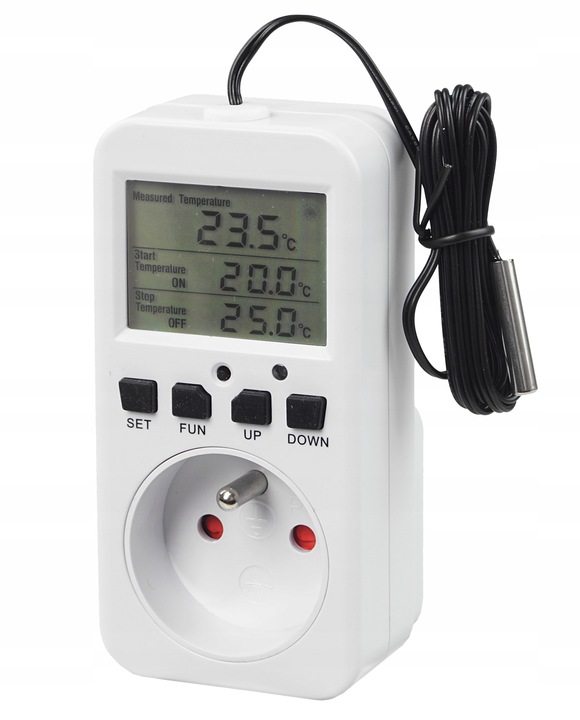 TERMOSTAT TIMER CYFROWY REGULATOR TEMPERATURY GNIAZDO SIECI 230V max. 3680W