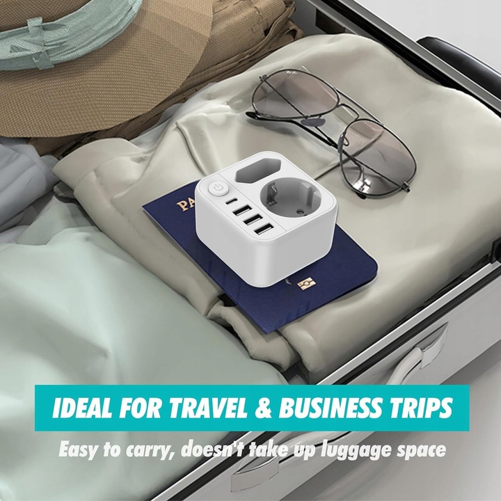 ŁADOWARKA TYP G Adapter podróżny 3USB+1USB-C, UK WTYCZKA