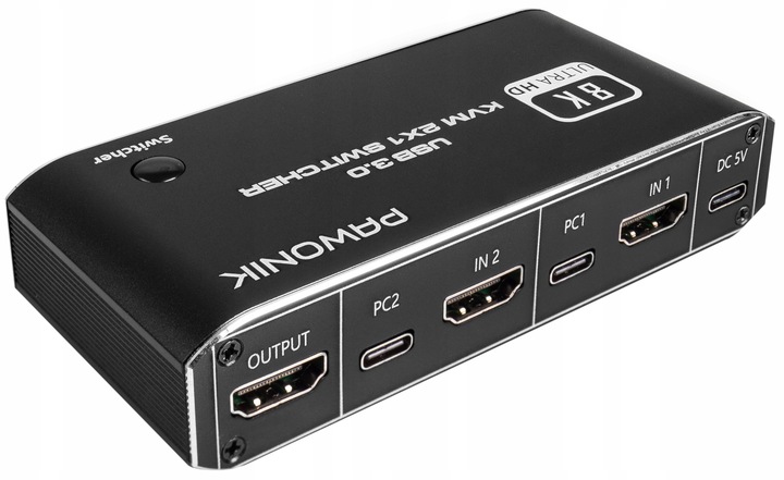 Przełącznik KVM HDMI 2.1 Konsola Switch 4K 120Hz 8K 2 4xUSB 3.0 2xPC 1Ekran