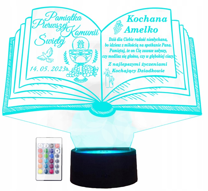 Lampka Pamiątka Pierwszej I Komunii Świętej Podziekowanie Imię Grawer