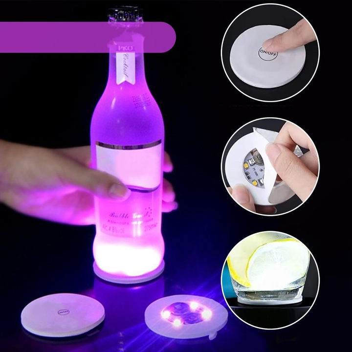 Podstawka Naklejka LED pod Butelkę Szklankę Kubek Zestaw 10 szt.