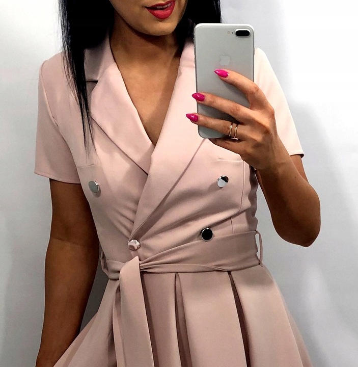 Sukienki Damskie na Komunię Chrzciny Wesele Elegancka Rozkloszowana Róż M