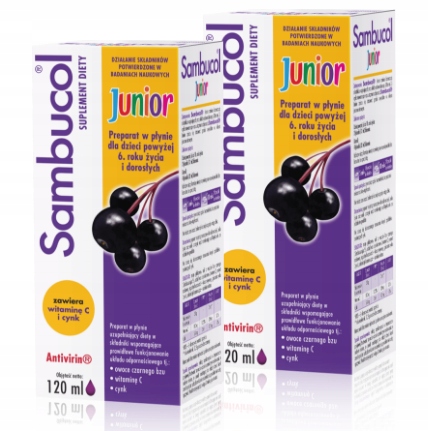 Sambucol Junior 6+ czarny bez, syrop na odporność 120 ml x2 + GRATIS