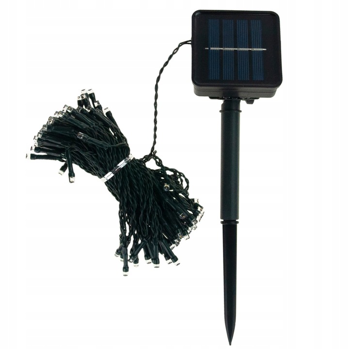 LAMPKI CHOINKOWE SOLARNE 100 LED 10m GIRLANDA CIEPŁE BIAŁE 8 FUNKCJI