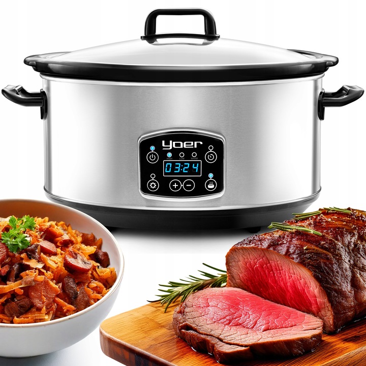 Wolnowar Garnek ceramiczny Slow Cooker Yoer INOX LCD 320W 6,5L