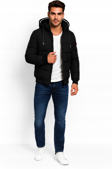 KURTKA MĘSKA Z KAPTUREM PUCHOWA OCIEPLANA ZIMOWA PIKOWANA CZARNA 4XL