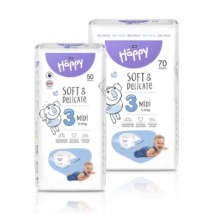 Pieluszki Bella Happy 3 Midi 5-9kg 70 szt. BIG PACK