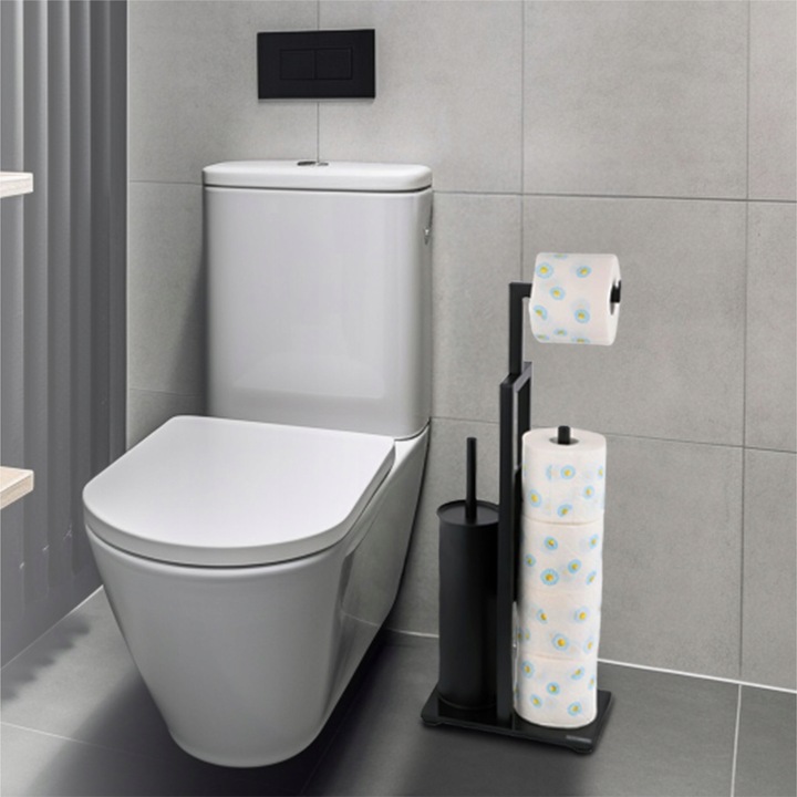 STOJAK na szczotkę WC + KOSZ na śmieci mały czarny zestaw łazienkowy