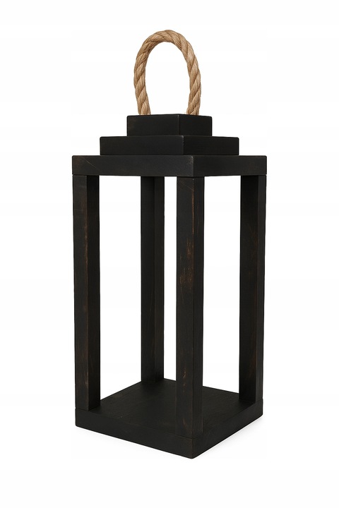 Lampion na Cmentarz Drewniany Latarenka Stroik Grób czarny z uchwytem 30 cm