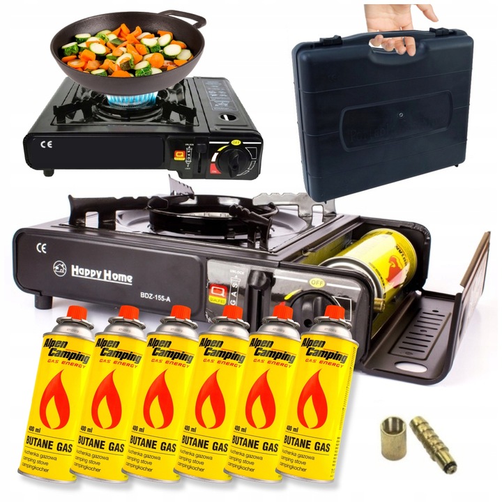 KUCHENKA GAZOWA TURYSTYCZNA 2w1 Z REDUKTOREM I WALIZKĄ + 6 KARTUSZE