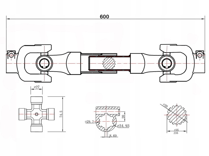 WAŁEK WAŁ PRZEKAŹNIKA MOCY WOM 60 cm FREZ