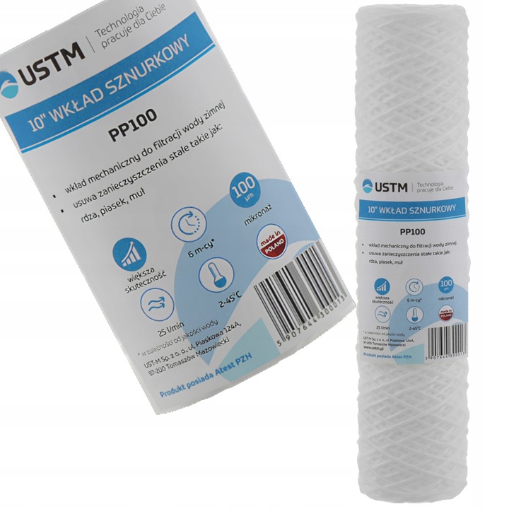 10x FILTR DO WODY WKŁAD filtrujący 10" SZNURKOWY 100 MIKRON USTM