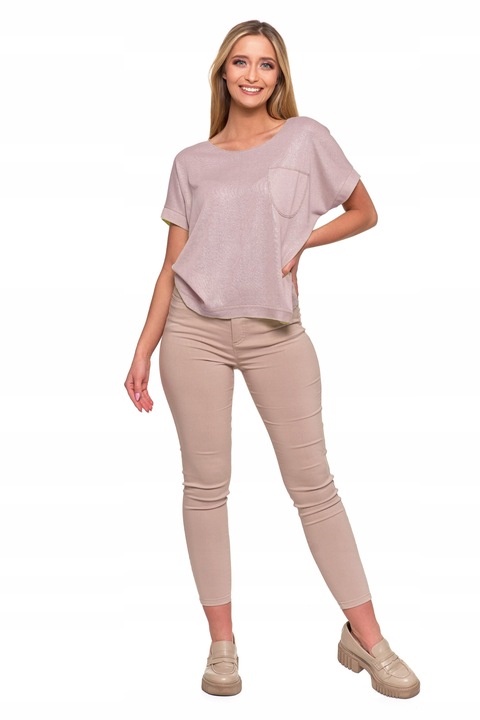 KOBIECA BLUZKA Z KRÓTKIM REKAWEM DAMSKA BŁYSZCZĄCA STYLOWA MORAJ 2XL/3XL