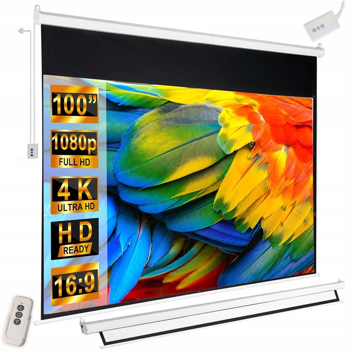 EKRAN PROJEKCYJNY ŚCIENNY RZUTNIKA ELEKTRYCZNY AUTOMATYCZNY PILOT 100