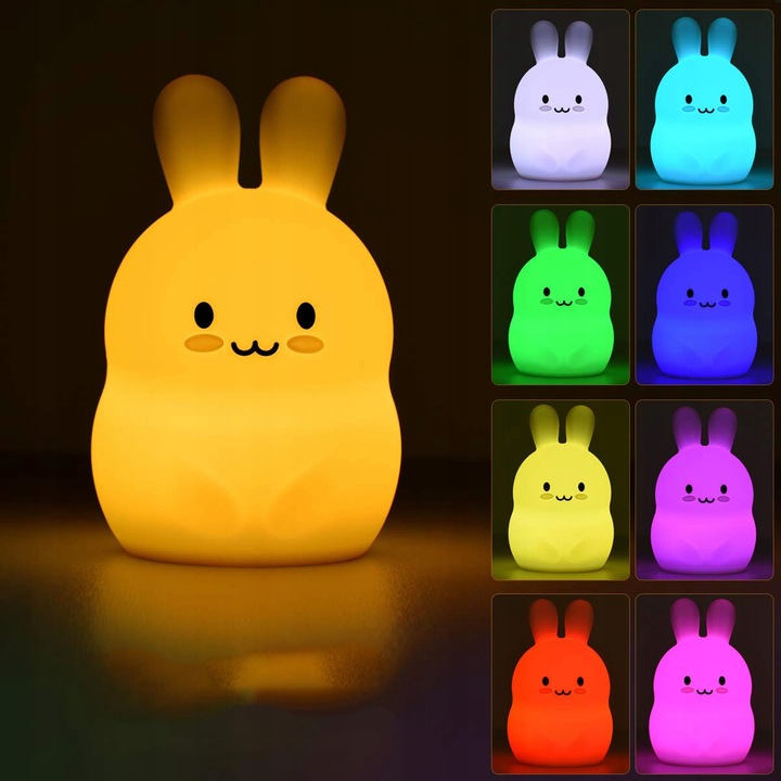 LAMPKA NOCNA KRÓLIK DLA DZIECI KOLOROWA SILIKONOWA z PILOTEM RGB MIĘKKA LED