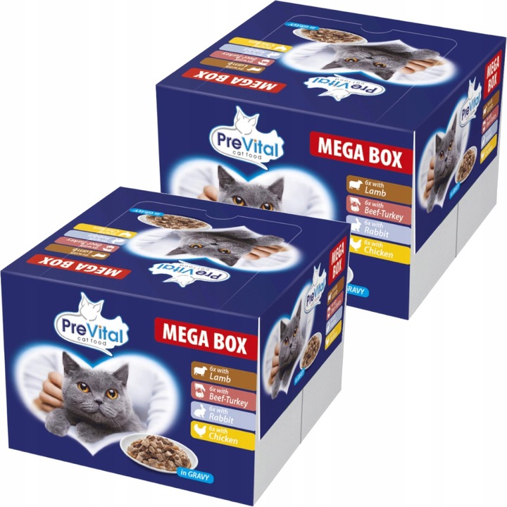 MOKRA KARMA DLA KOTA MIX SMAKÓW MEGA BOX SASZETKI W SOSIE 48X100G PREVITAL
