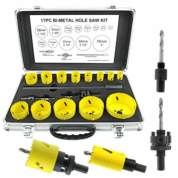 ZESTAW OTWORNIC DO METALU DREWNA BIMETALOWYCH BI-METAL 17 ELEMENTÓW