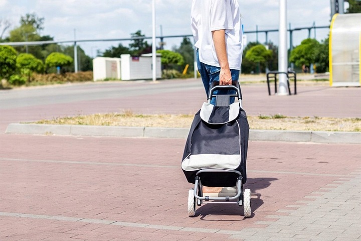 WÓZEK TORBA NA ZAKUPY NA KÓŁKACH DUŻE GUMOWE KOŁA SZTYWNE DNO DLA SENIORA