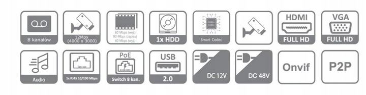REJESTRATOR IP DAHUA 8 kanałów 8 kamer NVR2108-4KS3 12Mpx 4K UHD SMD+
