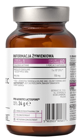 OstroVit PRO-60 BIOTIC LactoSpore 60 kap PROBIOTYK