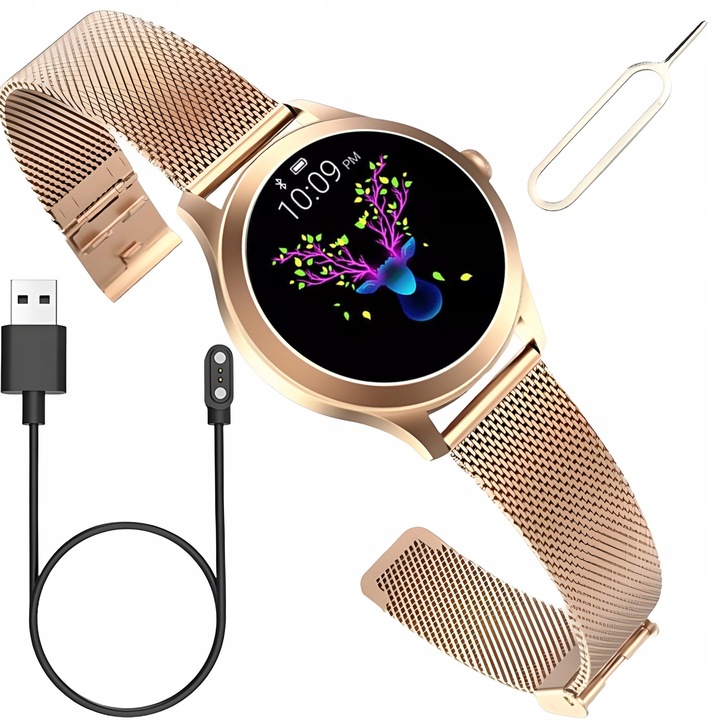 SMARTWATCH ZEGAREK DAMSKI DLA KOBIETY PULS SPORT POWIADOMIENIA MENU ZŁOTY