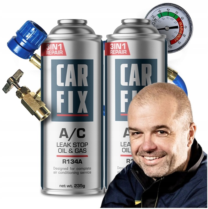 CARFIX 3w1 - 2x CZYNNIK CHŁODNICZY GAZ DO KLIMATYZACJI R134A + PRZEWÓD