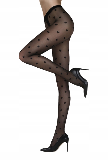 Rajstopy w serca na Walentynki GATTA Funny 08 lycra 20 den 2-S czarne