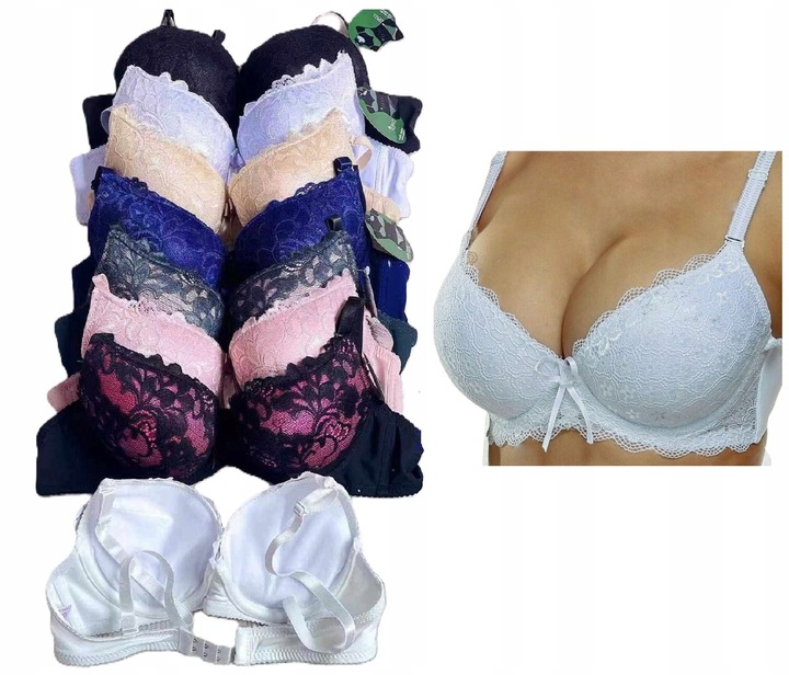 Biustonosz push up powiększający stanik koronkowy zbierający 36/ 80B kolory