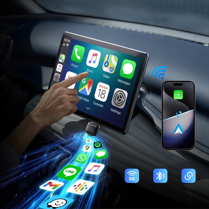 Mini Adapter Carplay Android Auto Bezprzewodowy Wifi 6 Bluetooth 5.4