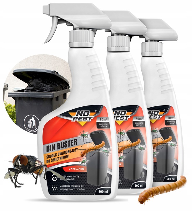 SPRAY ŚRODEK OPRYSK PREPARAT NA MUCHY I LARWY DO ŚMIETNIKÓW KOSZÓW (3 SZT)