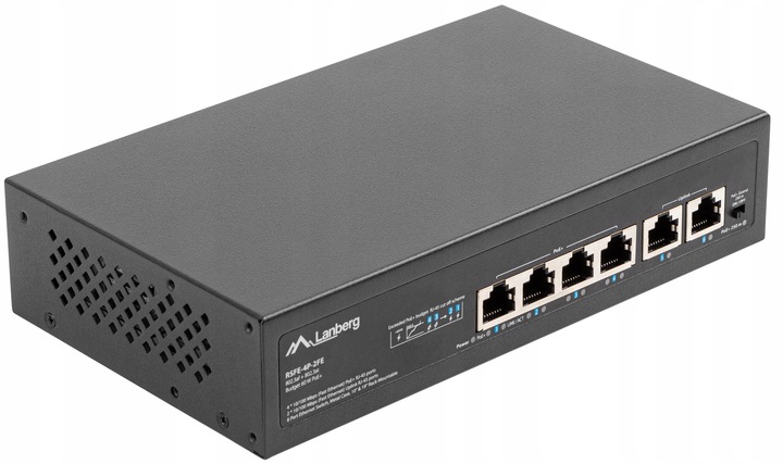SWITCH LANBERG 4X 100MB POE+/2X RACK 60W 10' 19'