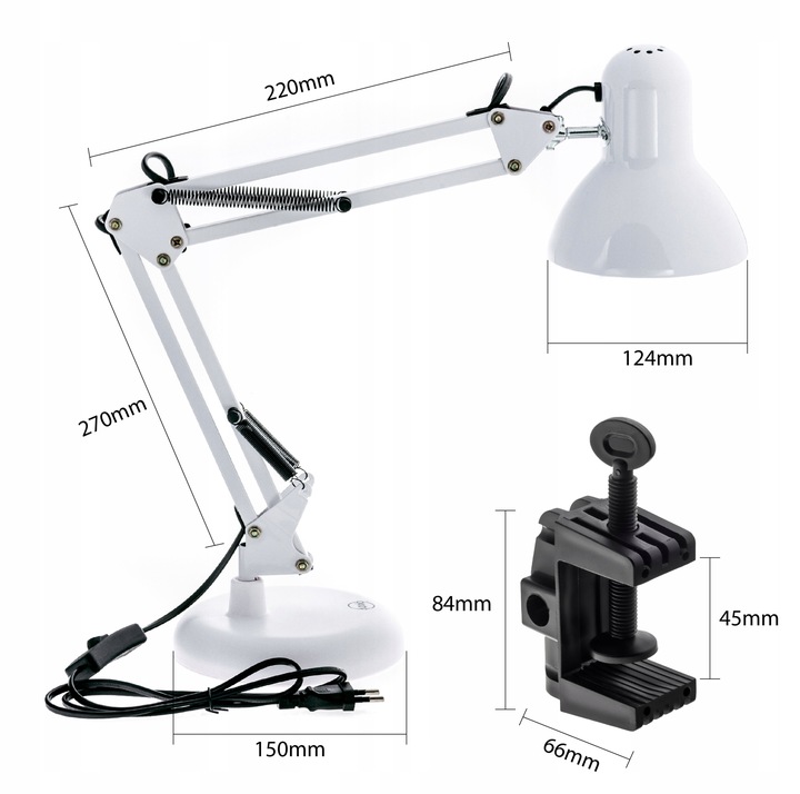 Lampka LED na E27 Biurkowa Lampa Szkolna Nocna Kreślarska Regulowana Uchwyt