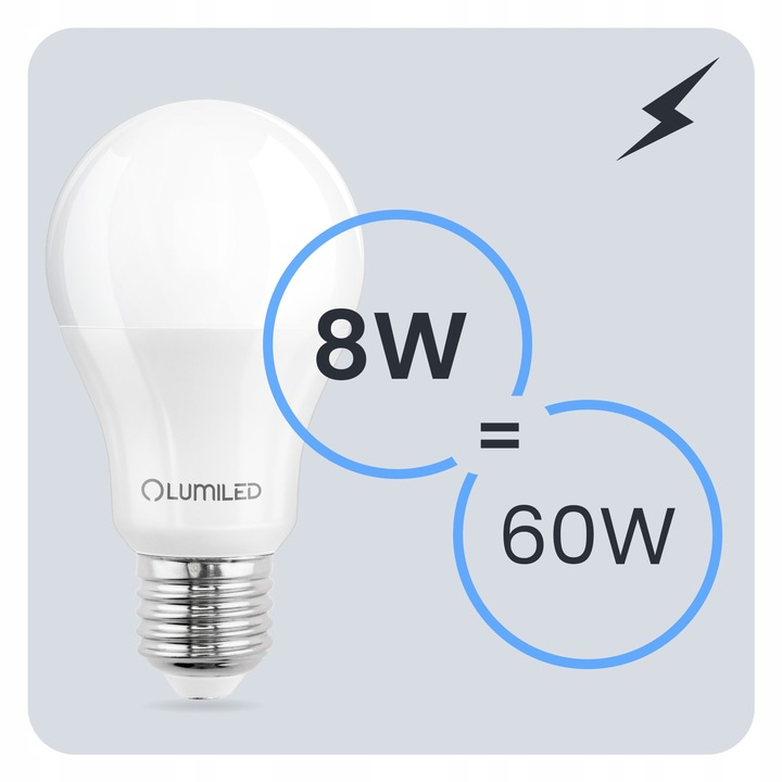 Żarówka LED E27 8W = 80W 880lm 4000K NEUTRALNA PREMIUM NIE MRUGA