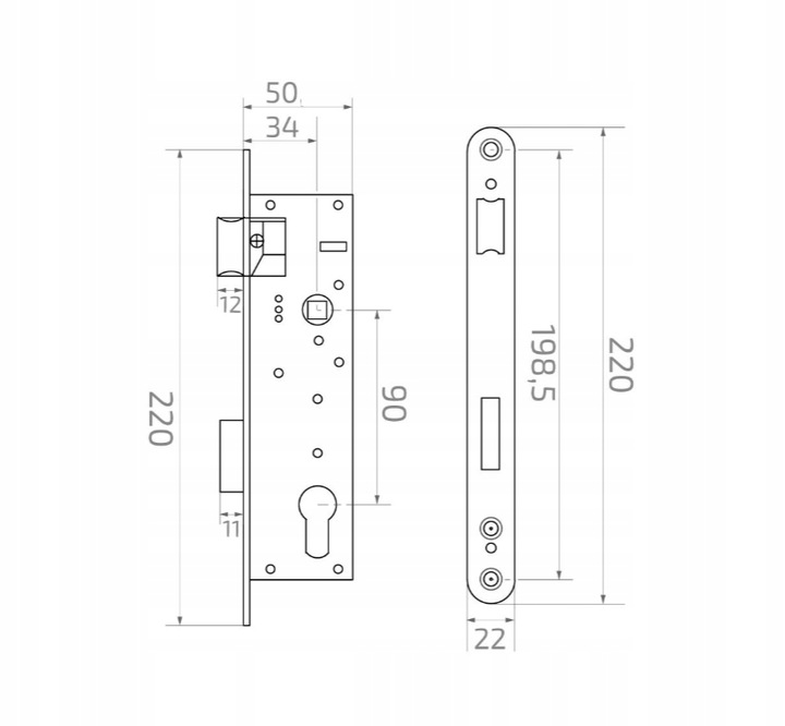 Zamek wąski 90/34 na wkładkę