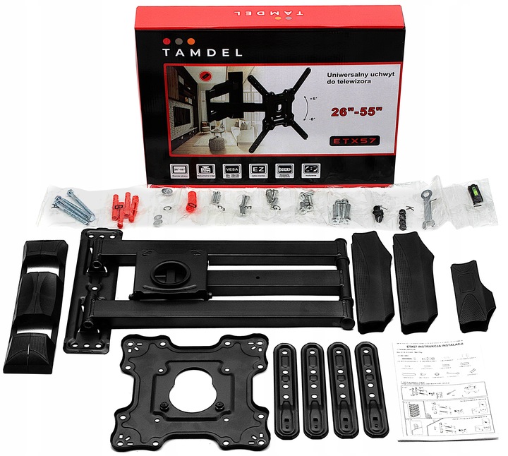 UCHWYT DO TELEWIZORA 26-55 CALI obrotowy 72cm DŁUGIE RAMIĘ wieszak TV hak