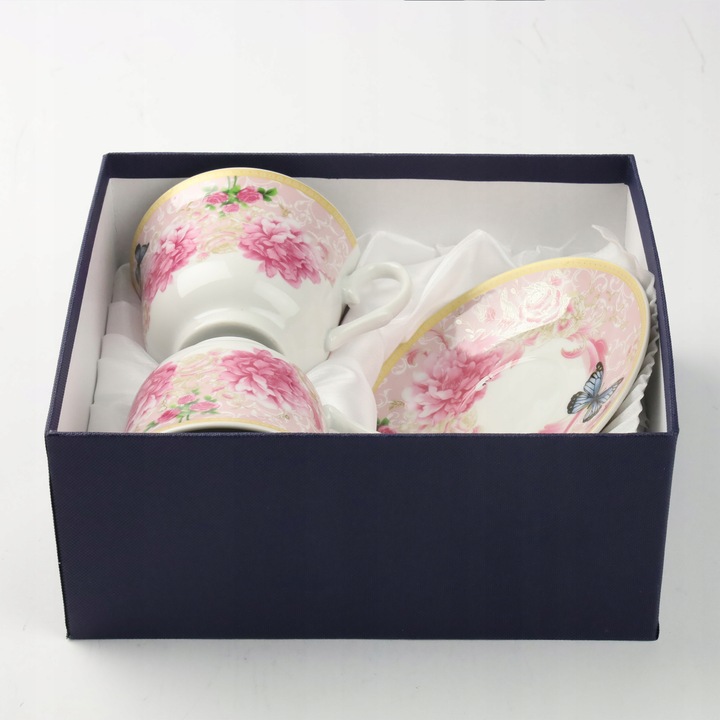 KPL FILIŻANEK PORCELANOWYCH ZE SPODKAMI 2 SZT NA KAWĘ HERBATĘ 250 ML