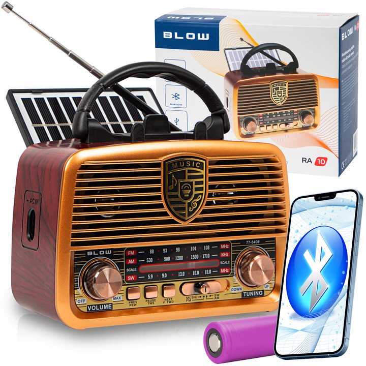 RADIO KUCHENNE PRZENOŚNE RETRO NA BATERIE SOLARNE BLUETOOTH ANTENA